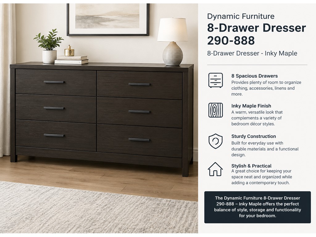 second hand/new: Dynamic Furniture 8-Drawer Dresser 290-888 8-Drawer Dresser - Inky Maple